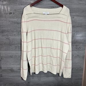 Liz Claiborne Women’s Square Neck Pullover Sweater Cream W/ Pink Stripes Size 1X